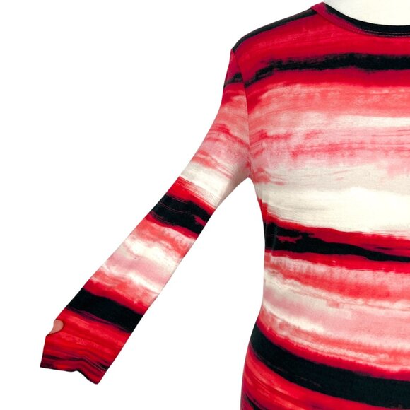 St. John Nordstrom Brush Striped Long Sleeve Top Red White Black Size Small - Picture 3 of 10